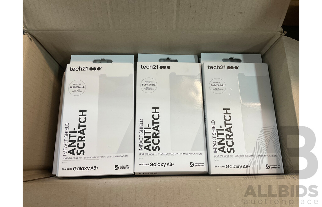 Tech21 Samsung Galaxy A8+ Screen Protectors - Lot of 105 - ORP $3,150.00