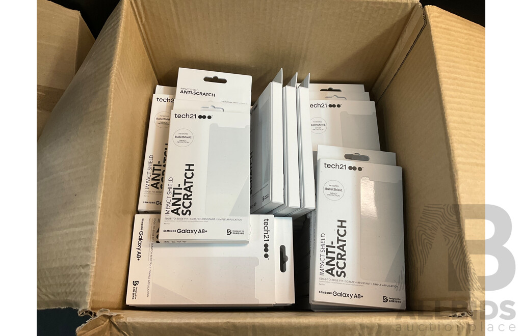 Tech21 Samsung Galaxy A8+ Screen Protectors - Lot of 105 - ORP $3,150.00