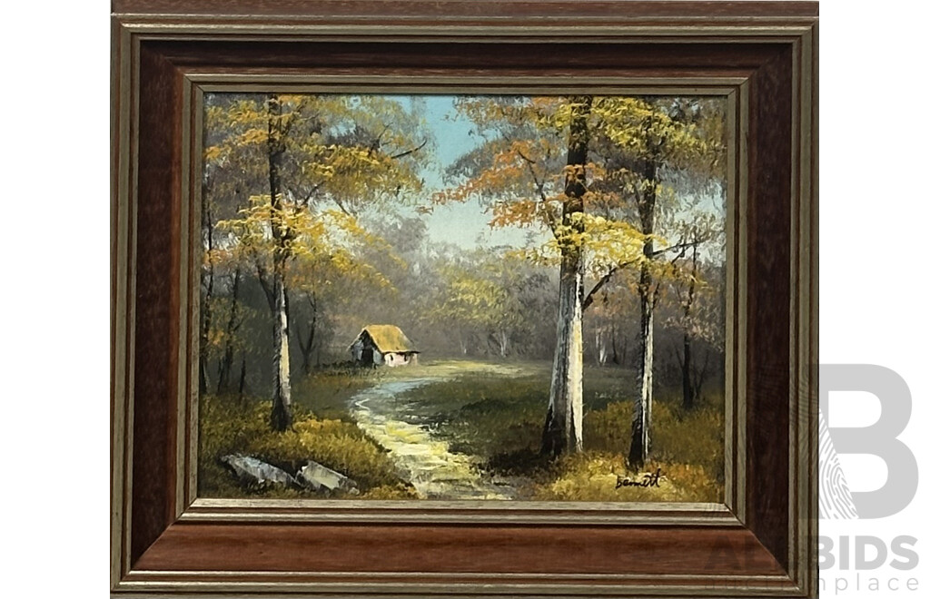 Bennett, (20th Century), Path Toward Home, Lovely Vintage Oil on Canvas Board, 28 x 23 cm (frame)