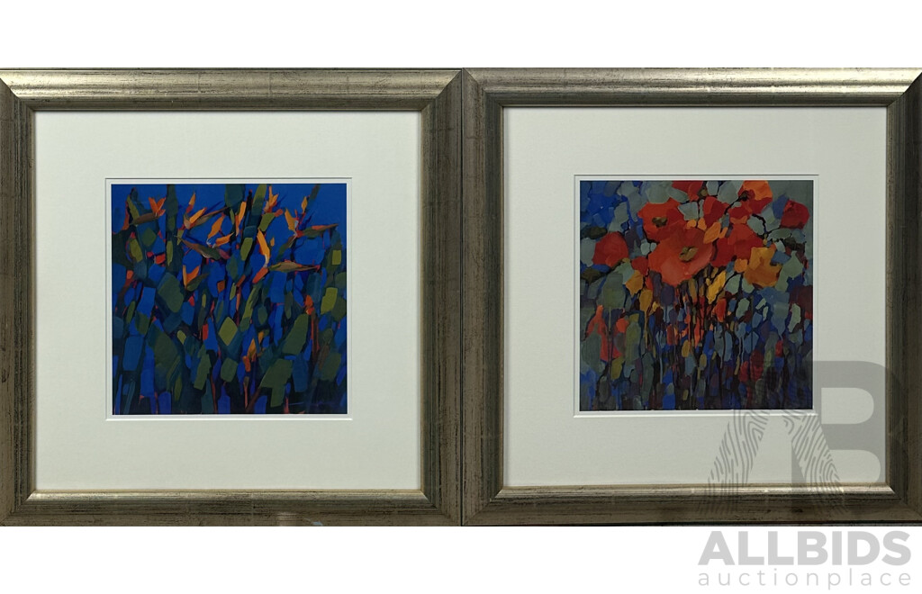 Pair of Vibrant Flower Abstract Colour Prints, 49 x 49 cm (frames) (2)