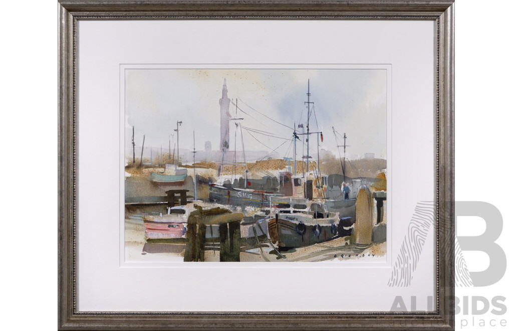 Eric H. Day, (20th Century, British, 1900 -1995), Whitby Harbour, Beautifully Framed Watercolour, 27 x 37 cm (image)