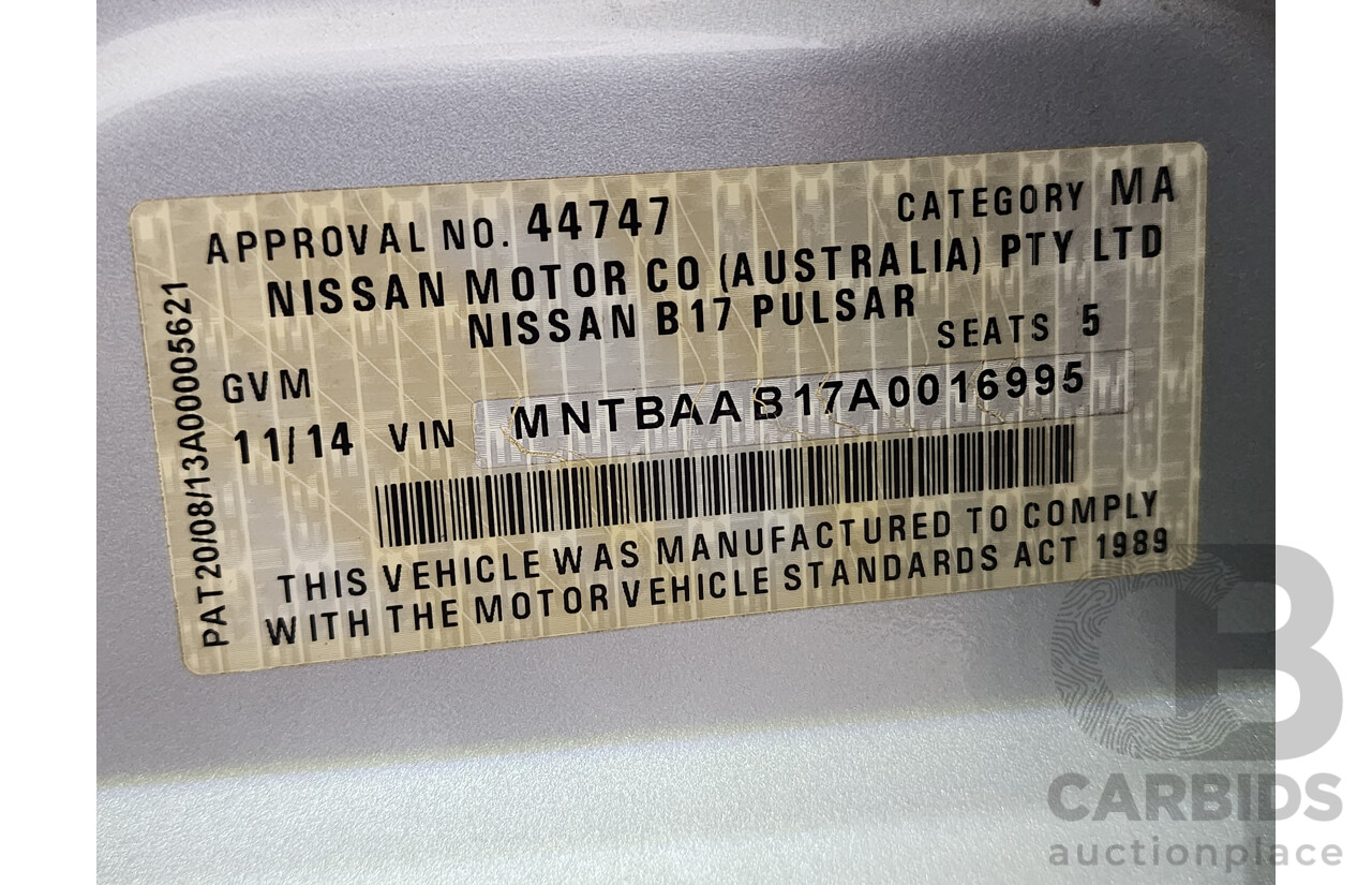 11/2014 Nissan Pulsar ST B17 4d Sedan Silver Or Chrome 1.8L