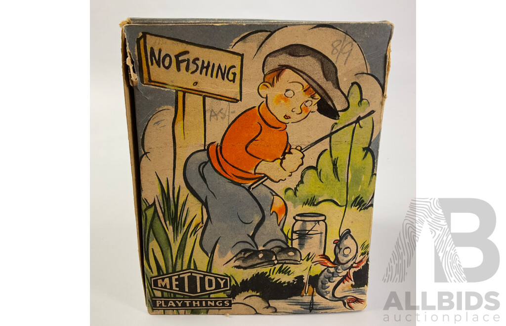 Vintage Mettoy Playthings 'Billy the Fisherman' Clock Work Rotating Figure with Original Box, Made in Great Britain