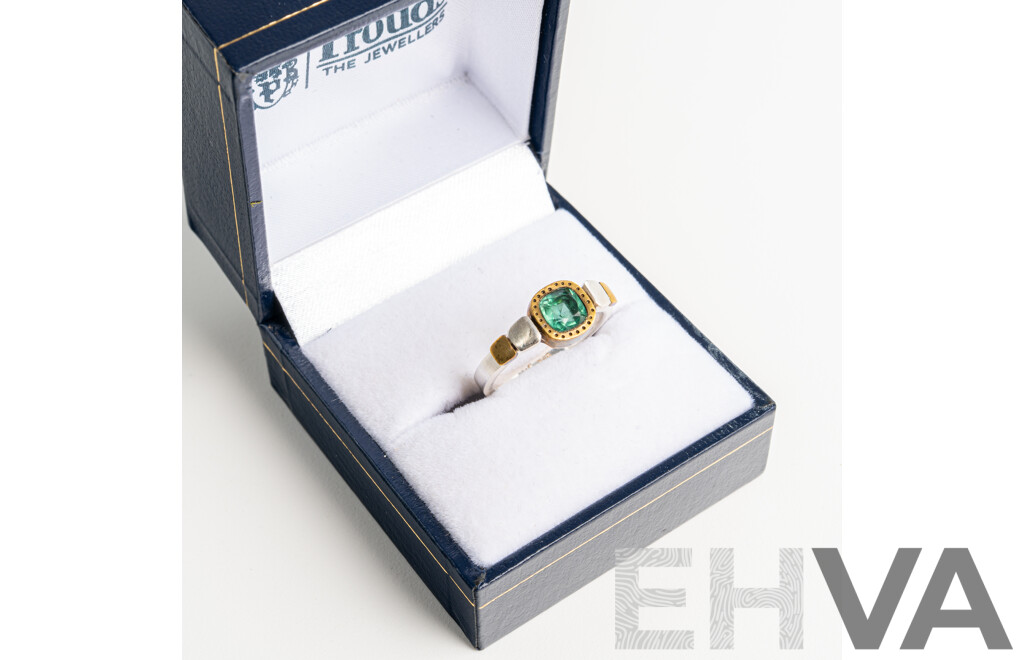 ViaSmith 'The Oceanic' Handcrafted Sterling Silver Brass Ring with Green Topaz, Size J,  3.42 Grams