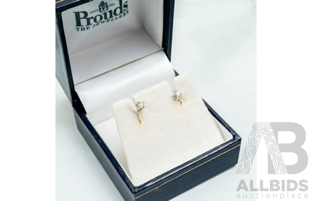 Prouds 9ct White Gold Diamond Stud Earrings, TDW 0.10ct, 0.49 Grams - Boxed
