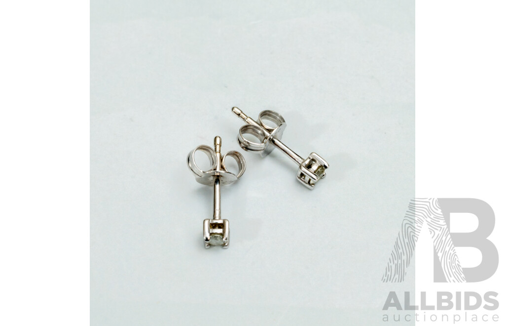 Prouds 9ct White Gold Diamond Stud Earrings, TDW 0.10ct, 0.49 Grams - Boxed