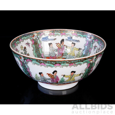 Vintage Hand Decorated Chinese Famille Rose Porcelain Serving Bowl