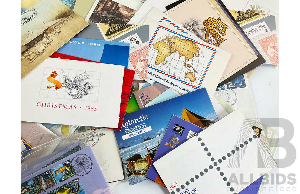 Collection of Australian Stamp Packs and First Day Covers, Examples Spanning 1980's to 2000's Including 1985 Bicentennial Terra Australis Navigators Wall Hanger
