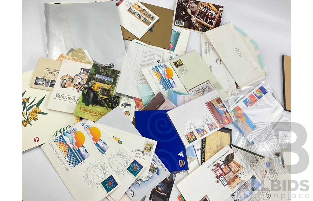Collection of Australian Stamp Packs and First Day Covers, Examples Spanning 1980's to 2000's Including 1985 Bicentennial Terra Australis Navigators Wall Hanger
