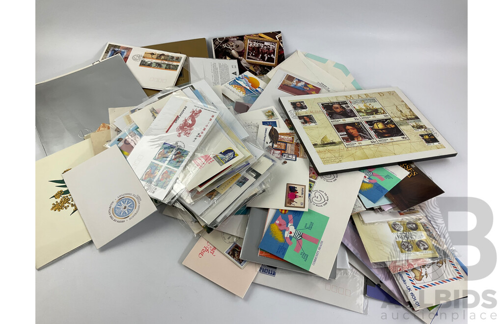 Collection of Australian Stamp Packs and First Day Covers, Examples Spanning 1980's to 2000's Including 1985 Bicentennial Terra Australis Navigators Wall Hanger