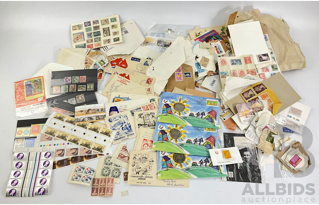 Collection of Australian Stamps, Predeciml, Blocks, Gutters PNCs, Including Some International