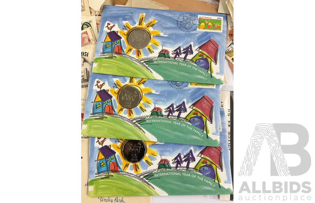 Collection of Australian Stamps, Predeciml, Blocks, Gutters PNCs, Including Some International