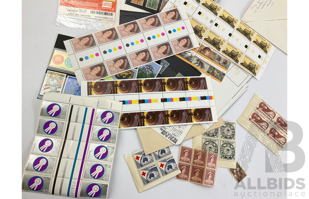 Collection of Australian Stamps, Predeciml, Blocks, Gutters PNCs, Including Some International