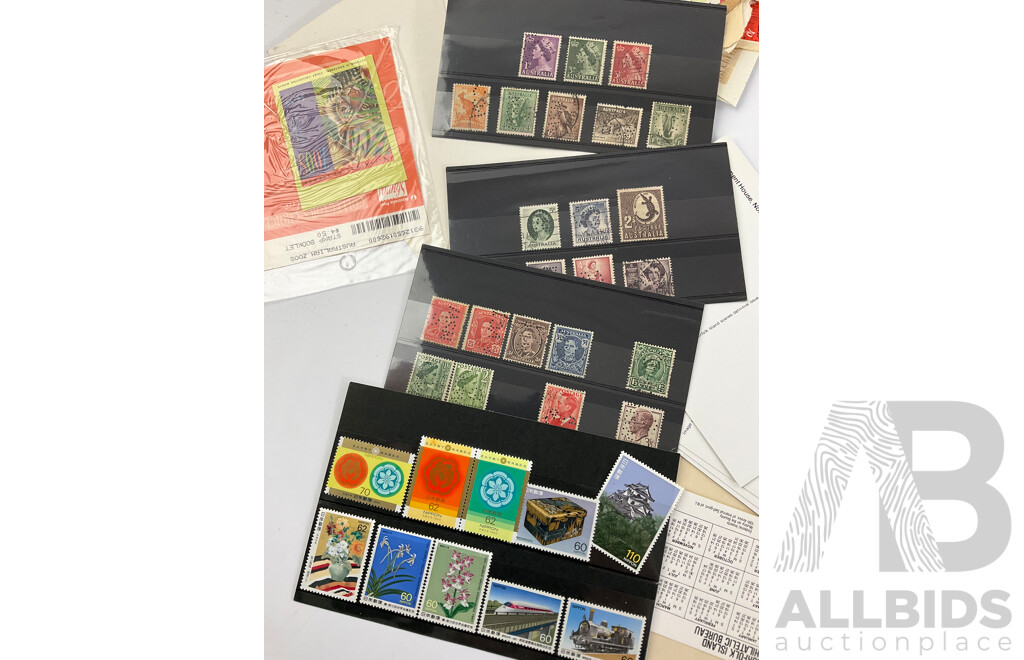 Collection of Australian Stamps, Predeciml, Blocks, Gutters PNCs, Including Some International