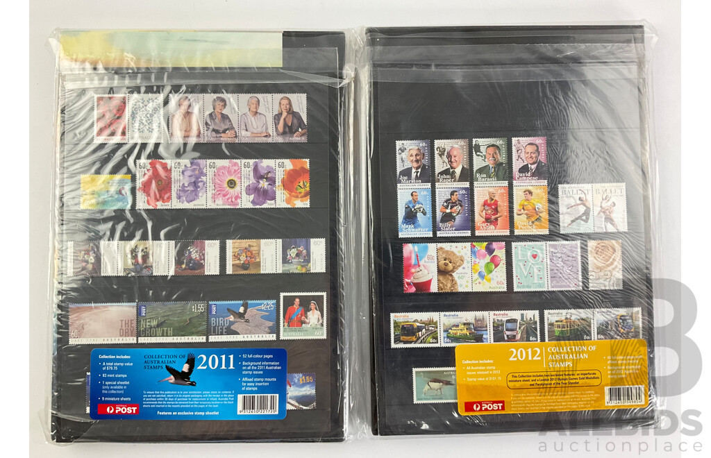 Two Australian Annual Stamp Albums 2011 and 2012 - Face Value $180
