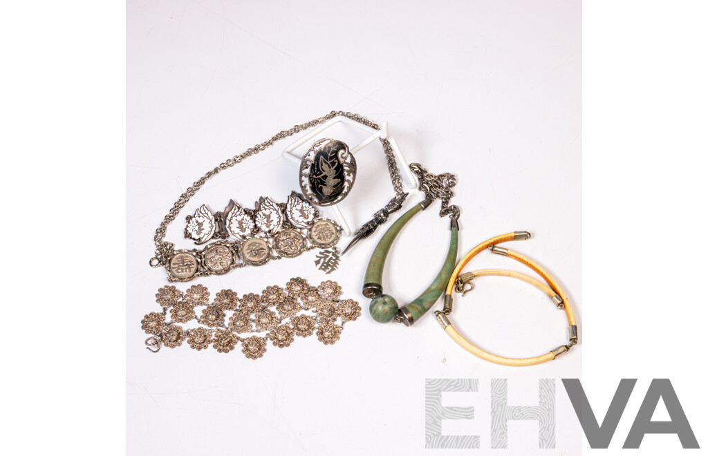 Collection of Vintage Asian Jewellery Including Siam Sterling Silver Pieces & Bone Necklace