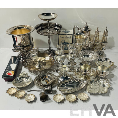 Large Collection Silver Plated Items Including Cake Stand, Appetizer Dishes and More
