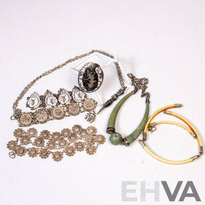 Collection of Vintage Asian Jewellery Including Siam Sterling Silver Pieces & Bone Necklace
