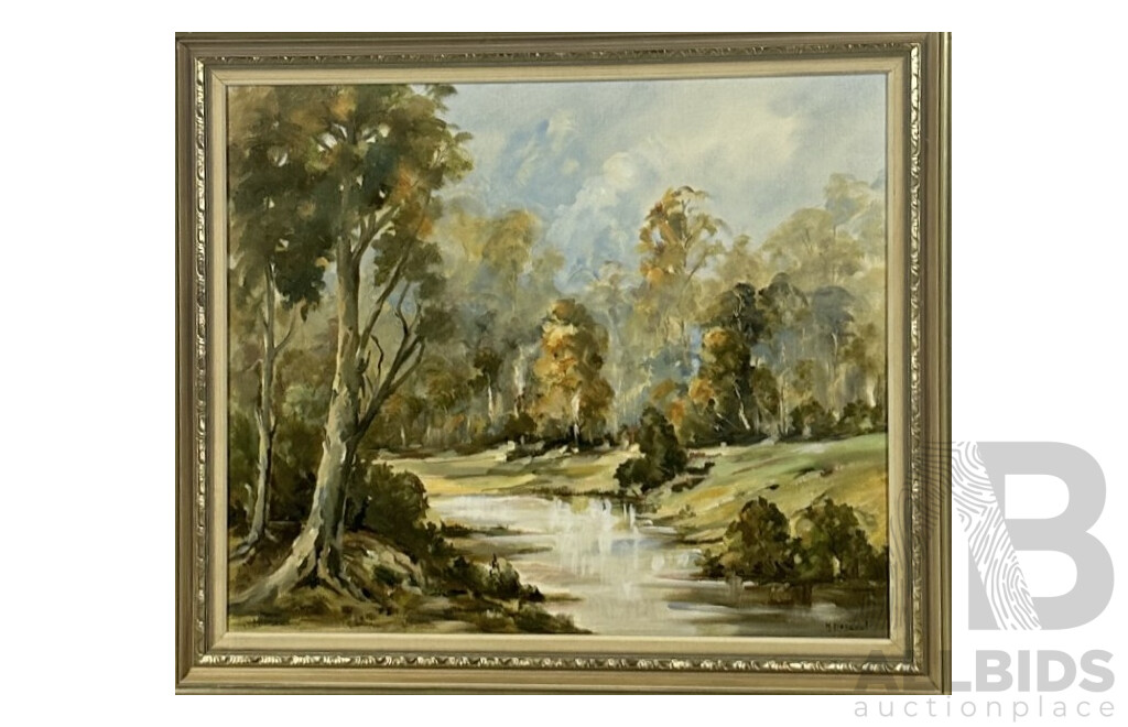 Meryl Einsiedel, (20th Century, Australian, 1923-2014), Morses Creek - Bright, Victoria, Oil on Canvas Board, 60 x 70 cm (frame)