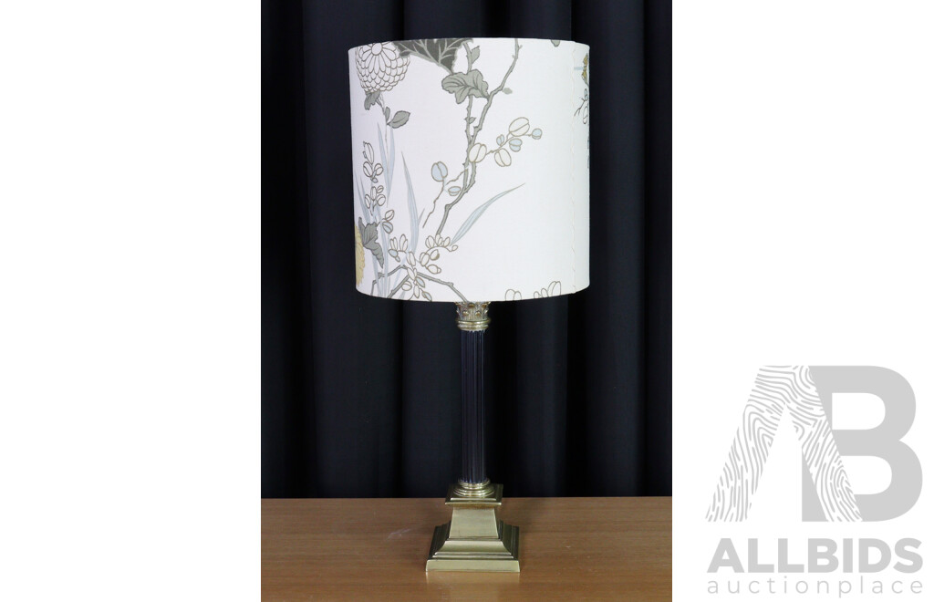 Corinthian Style Column Table Lamp with Floral Fabric Shade