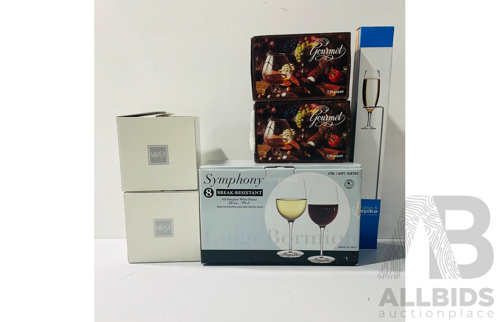 Collection Boxed Stemware Including Set 7 Luigi Boromoli Examples and More