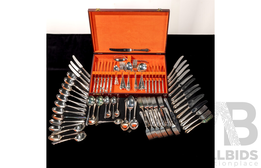 Large Set 98 PIece Paramount Silver Plate by Luke in Chippendale Pattern in Wooden Case and Original Box