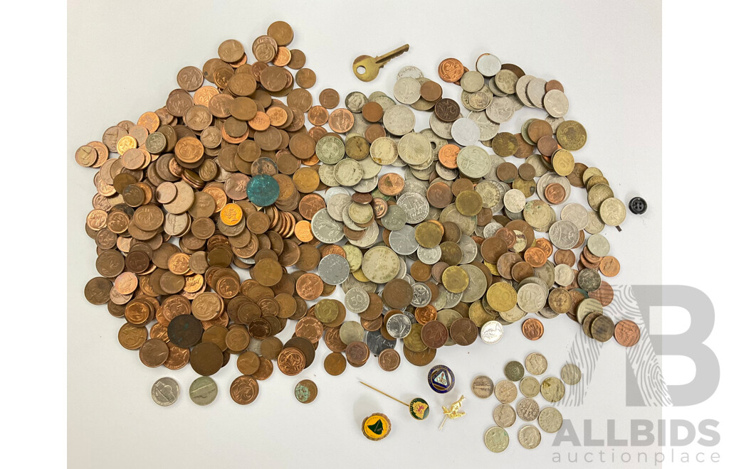 Collection of International Currency Including Australian Silver Predecimal, USA Silver Dimes, Fiji, Malaysia, Hong Kong, Singapore, Thailand, France, Germany and More - Approximately 2.9 Kilograms