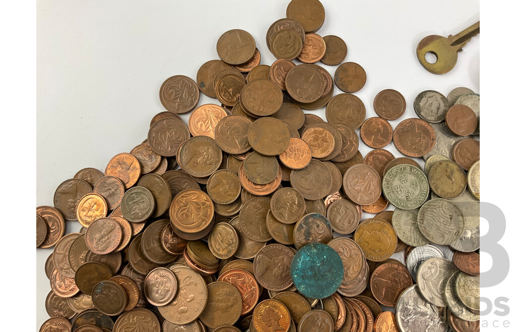 Collection of International Currency Including Australian Silver Predecimal, USA Silver Dimes, Fiji, Malaysia, Hong Kong, Singapore, Thailand, France, Germany and More - Approximately 2.9 Kilograms