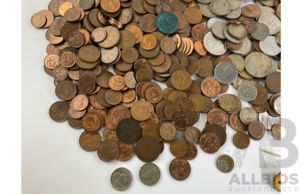 Collection of International Currency Including Australian Silver Predecimal, USA Silver Dimes, Fiji, Malaysia, Hong Kong, Singapore, Thailand, France, Germany and More - Approximately 2.9 Kilograms