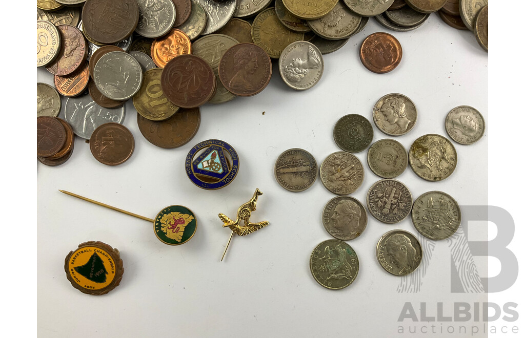 Collection of International Currency Including Australian Silver Predecimal, USA Silver Dimes, Fiji, Malaysia, Hong Kong, Singapore, Thailand, France, Germany and More - Approximately 2.9 Kilograms