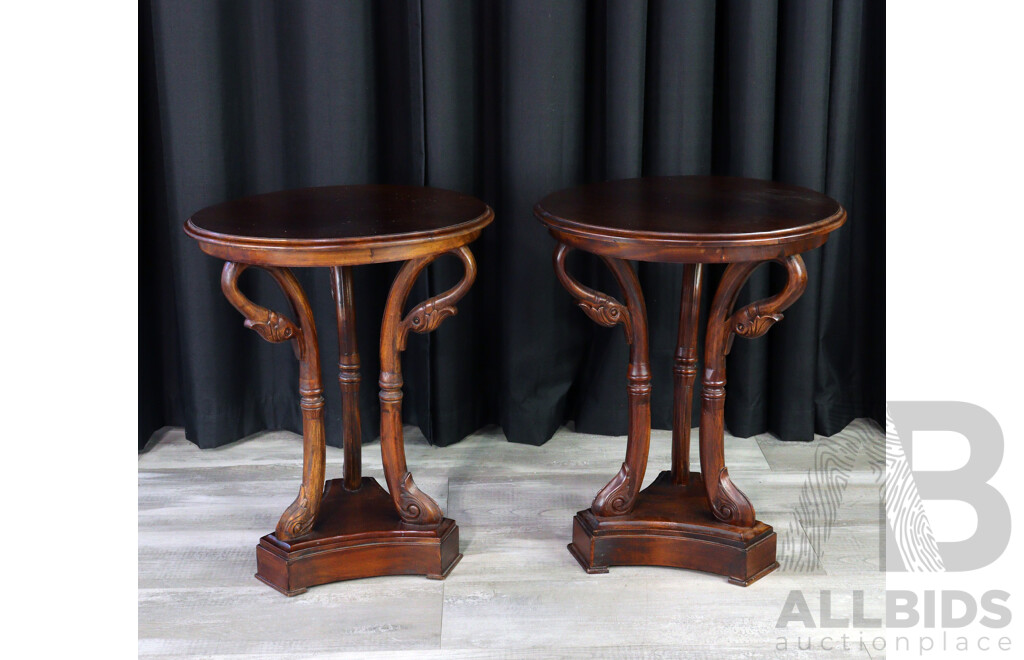 Pair of Carved Swan Neck Side Tables