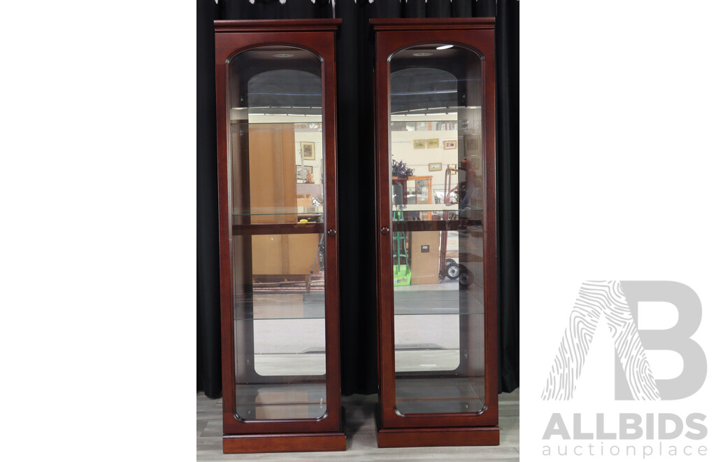 Pair of Mahogany Light Up Corner Display Cabinets