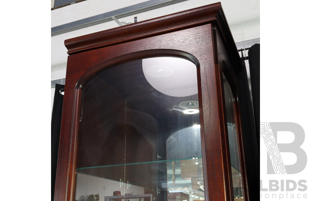 Pair of Mahogany Light Up Corner Display Cabinets