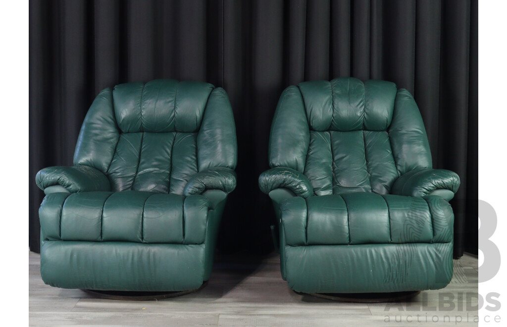 Pair of Green Leather Reclining Armchairs