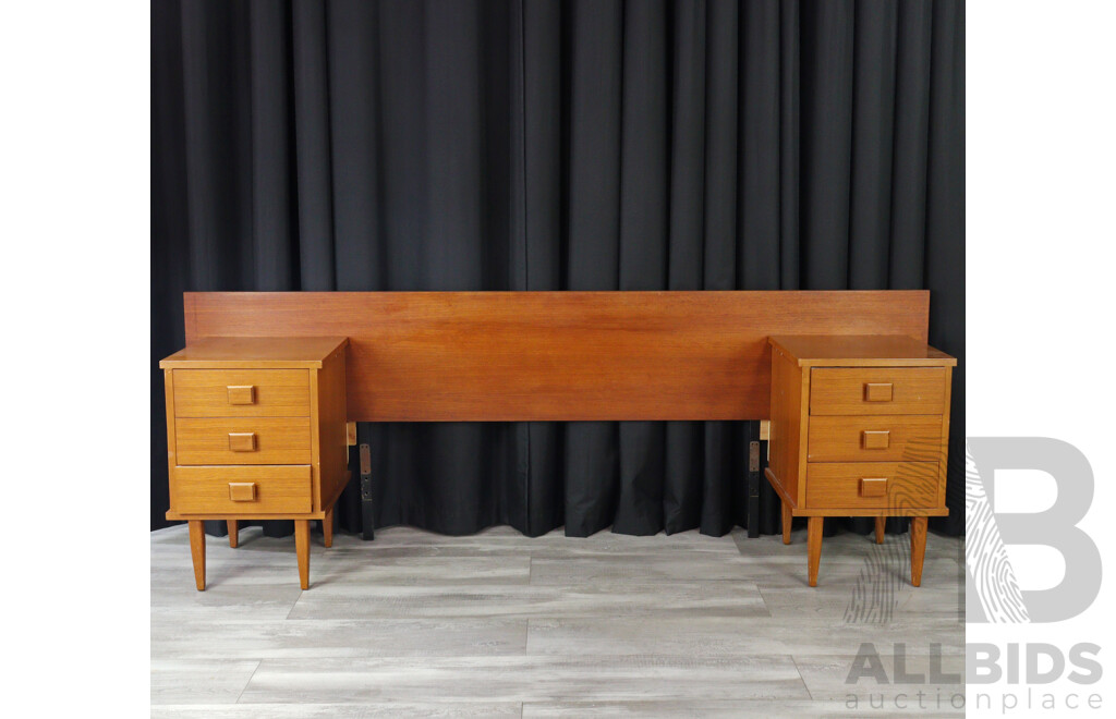 Pair of Teak Bedsides with Matching Bedhead