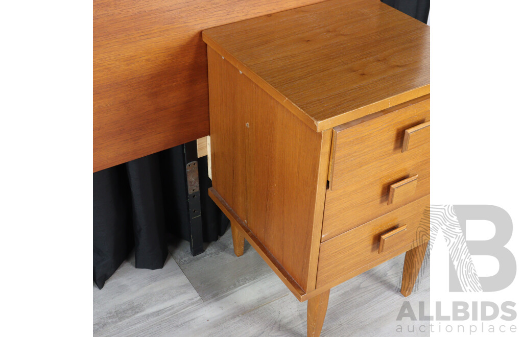 Pair of Teak Bedsides with Matching Bedhead