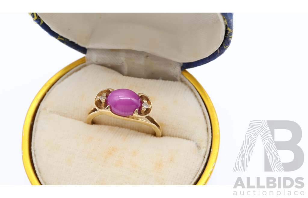 14ct Vintage Pink Star Sapphire & Diamond Ring, S2.72ct/TDW 0.04ct, Size M, 3.25 Grams