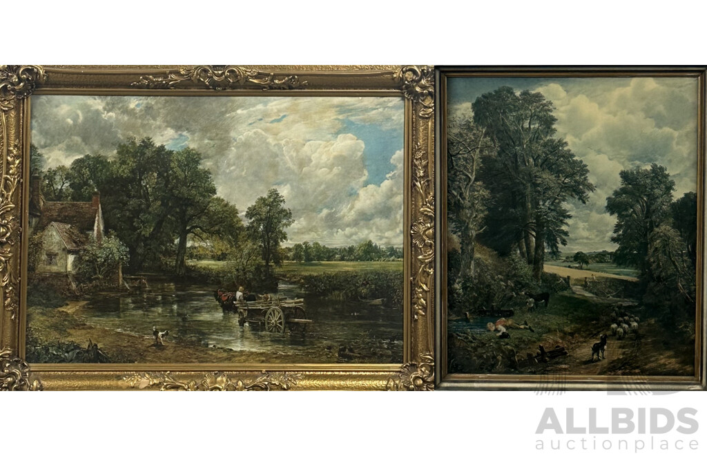 John Constable (British, 1776-1837), the Hay-Wain, Embellished Colour Reproduction Print of Original Oil on Canvas, 57 x 76 cm (frame) & the Cornfield, Colour Print, 62 x 52 cm (frame) (2)