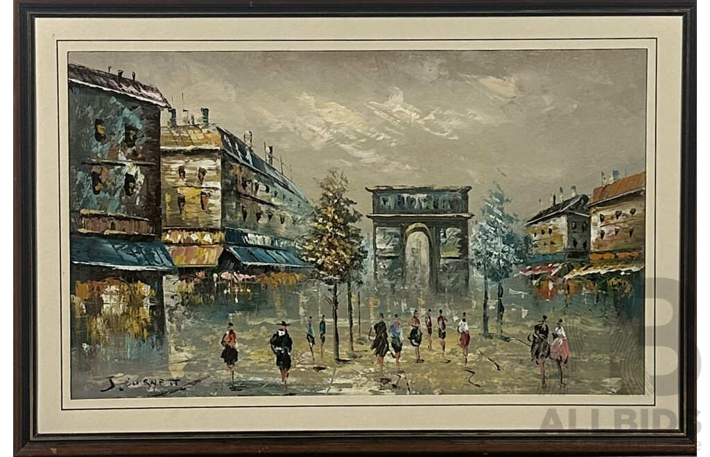 J. Burnett, (20th Century), Paris Street Scene, Oil on Canvas, 62 x 93 cm (frame)