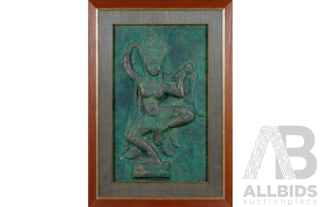 Artist Unknown, South East Asian Temple Dancer, Vintage Mixed Media Moulded Papier-Mâché and Paint, 93 x 65 cm (frame)