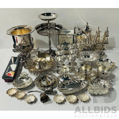 Large Collection Silver Plated Items Including Cake Stand, Appetizer Dishes and More