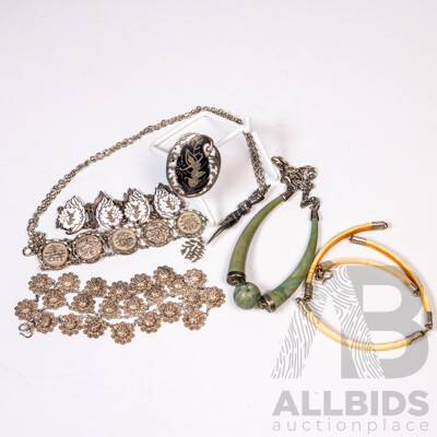 Collection of Vintage Asian Jewellery Including Siam Sterling Silver Pieces & Bone Necklace