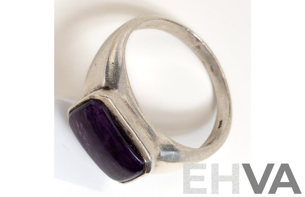Vintage Sterling Silver Men's Amethyst Cabochon Ring, Size Z+++, 9.08 Grams