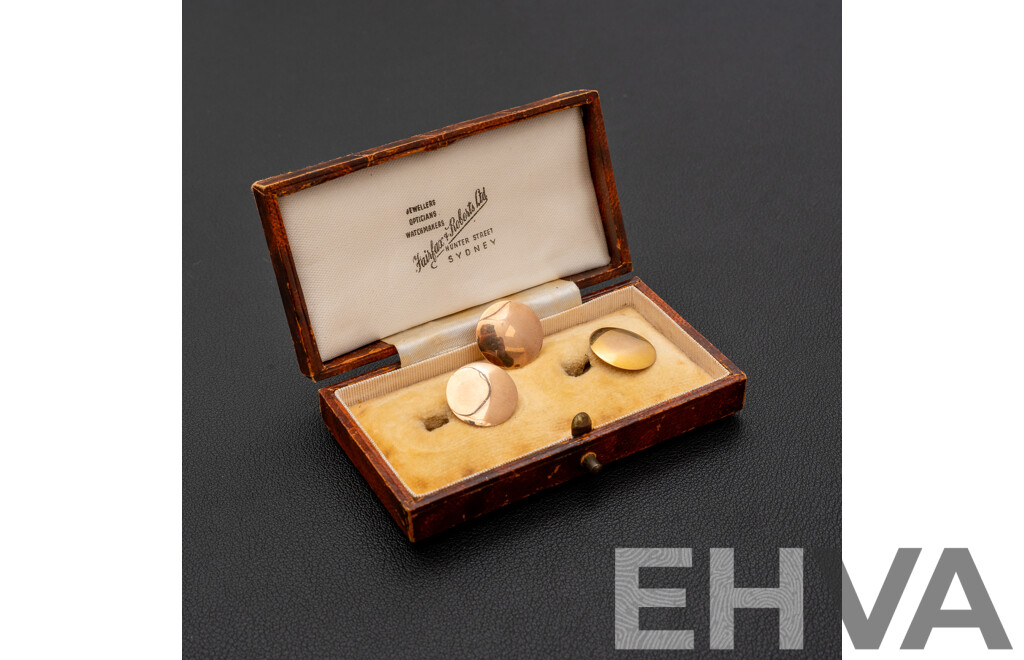 Fairfax & Roberts Antique (3) 9ct Buttons Set in Orginal Presentation Case, 3.67 Grams