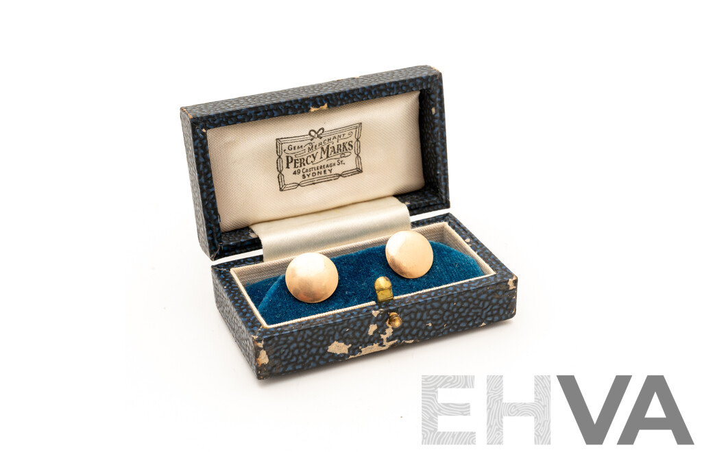 Percy Marks Sydney 9ct Antique (2) Buttons in Original Presentation Case, 1.47 Grams