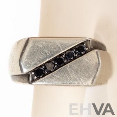A&C Sterling Silver Black Diamond Signet Ring, TDW0.25ct, Size W, 7.37 Grams