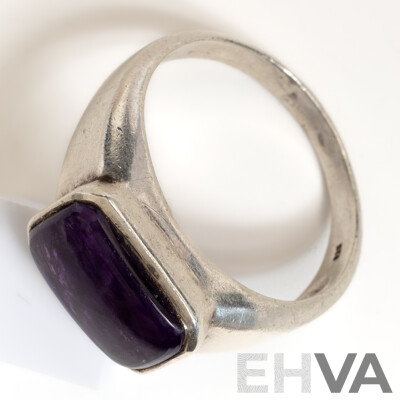 Vintage Sterling Silver Men's Amethyst Cabochon Ring, Size Z+++, 9.08 Grams