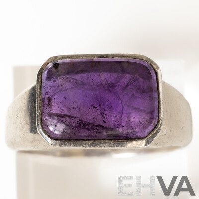 Vintage Sterling Silver Men's Amethyst Cabochon Ring, Size Z+++, 9.08 Grams