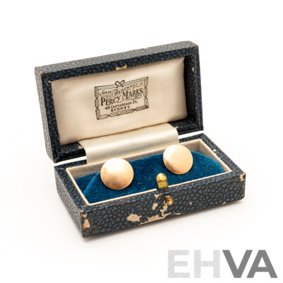 Percy Marks Sydney 9ct Antique (2) Buttons in Original Presentation Case, 1.47 Grams