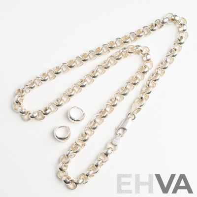 Sterling Silver Belcher Link Necklace, 42cm & Sterling Silver 8mm Hoop Earrings, 36.61 Grams